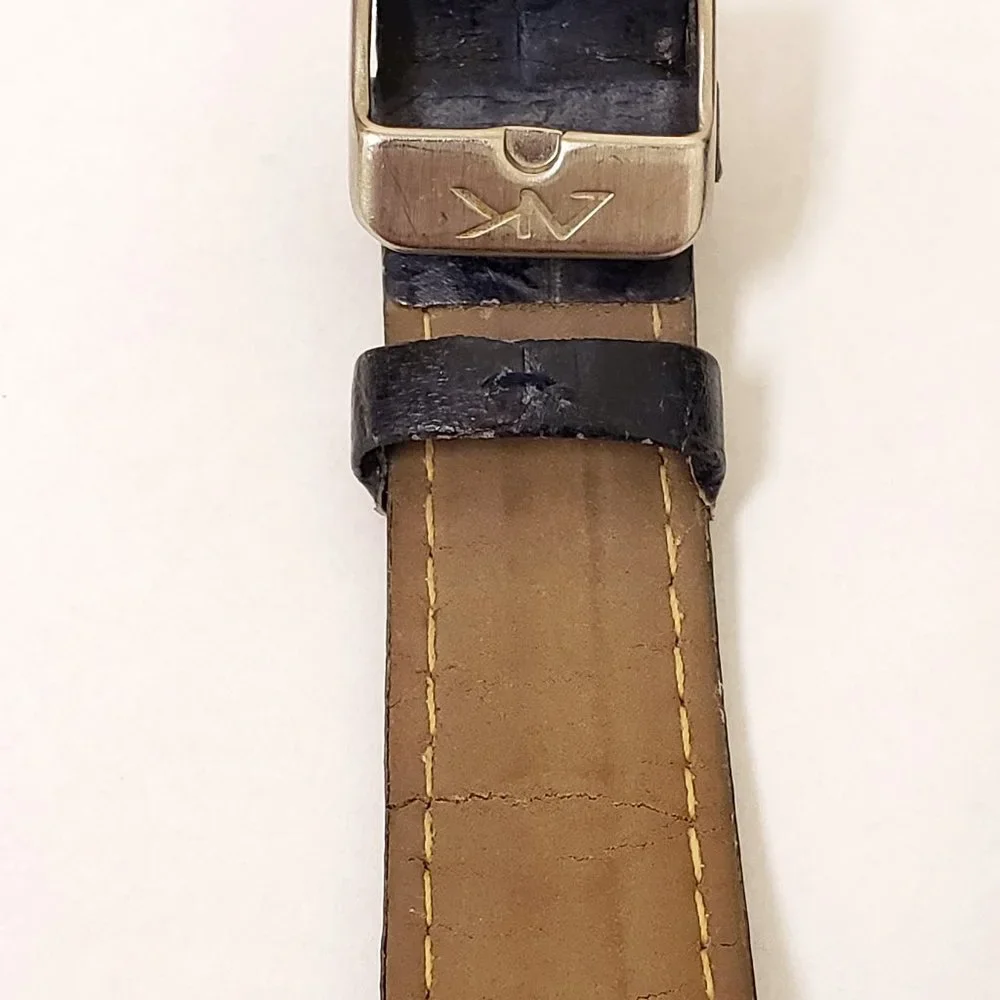 Anne Klein AK Navy Blue Day Date DOW 24-HR Red White Blue Square Face Watch